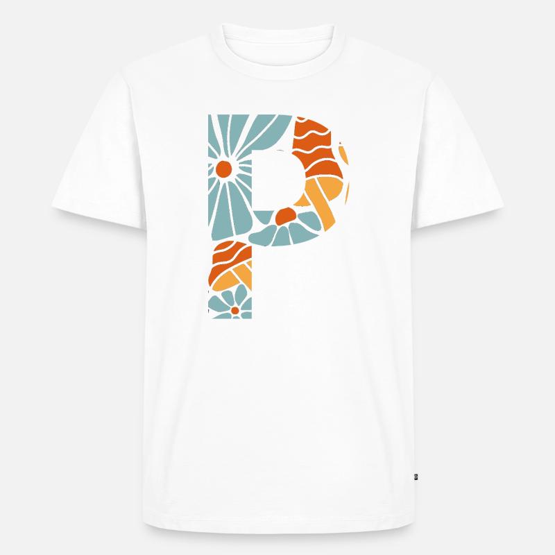 Buchstabe p groovige Blumen Geschenkidee - Männer Premium Bio T-Shirt - Weiß