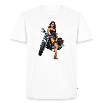 Fille du Pin Up avec Moto - T-shirt Premium bio Homme - blanc - Devant - Nico (187cm)