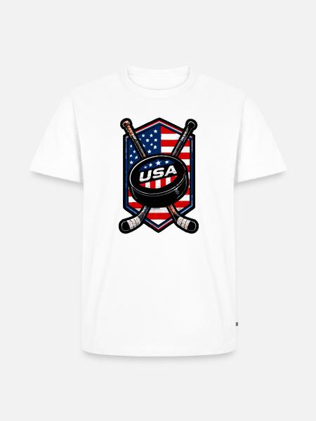USA Eishockey Flaggen Schild - Männer Premium Bio T-Shirt - Weiß
