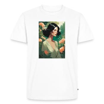 black-haired beautiful woman in flower field gift - Men's Premium Organic T-Shirt - white - Front - Nico (187cm)
