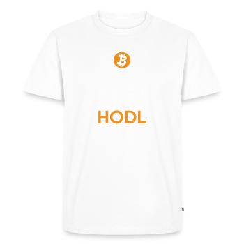 Gardez le calme et HODL Bitcoin - T-shirt Premium bio Homme - blanc - Devant - Nico (187cm)