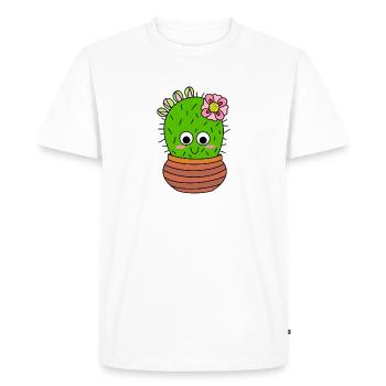 Cactus Chunky Avec Fleur Rose Et Bourgeons - T-shirt Premium bio Homme - blanc - Devant - Nico (187cm)