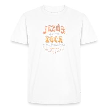 camisa cristiana para mujer en español - Jesus es - T-shirt Premium bio Homme - blanc - Devant - Nico (187cm)