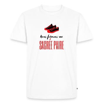 T shirt personnalisé humoristique Sacrée Paire - T-shirt Premium bio Homme - blanc - Devant - Nico (187cm)
