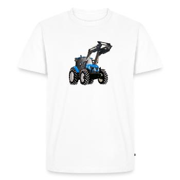 Blue tractor with front loader - Men's Premium Organic T-Shirt - white - Front - Nico (187cm)