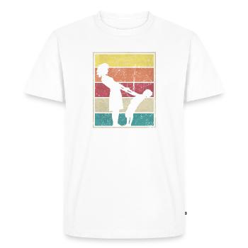 Madre jugando con niños retro rayas vintage - T-shirt Premium bio Homme - blanc - Devant - Nico (187cm)