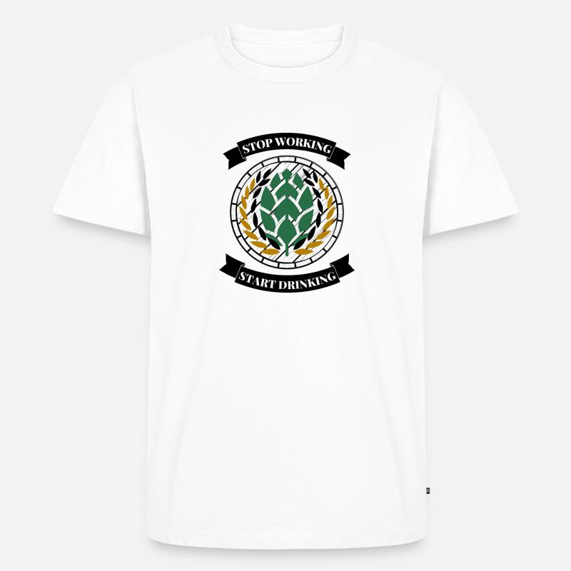 STOP WORKING / START DRINKING - Männer Premium Bio T-Shirt - Weiß