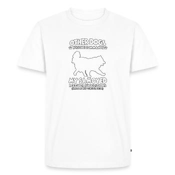 Drôle de motif de dressage de chien Samoyed propriétaire de chien - T-shirt Premium bio Homme - blanc - Devant - Nico (187cm)
