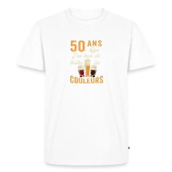 50 ans J'en Bois Toutes les Couleurs Anniversaire - T-shirt Premium bio Homme - blanc - Devant - Nico (187cm)