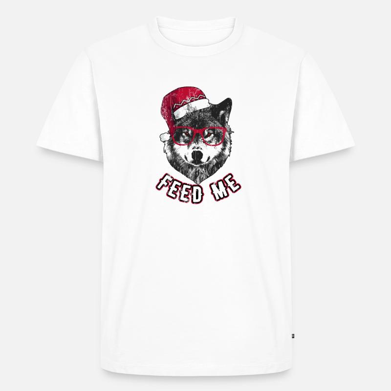 Feed Me – Grumpy Christmas Wolf - Männer Premium Bio T-Shirt - Weiß