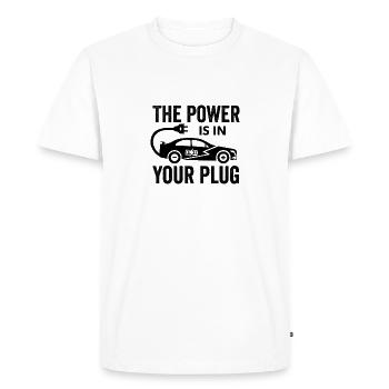 Electric vehicle The power is in your plug - Men's Premium Organic T-Shirt - white - Front - Nico (187cm)