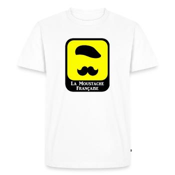 La Moustache Française - Logo jaune et noir - T-shirt Premium bio Homme - blanc - Devant - Nico (187cm)