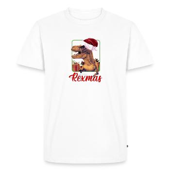 Noël Merry Rexmas - Dinosaure avec chapeau de Père Noël - T-shirt Premium bio Homme - blanc - Devant - Nico (187cm)