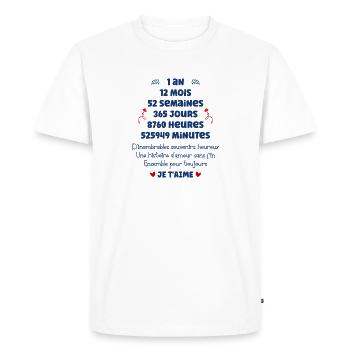Anniversaire rencontre 1 ans - T-shirt Premium bio Homme - blanc - Devant - Nico (187cm)