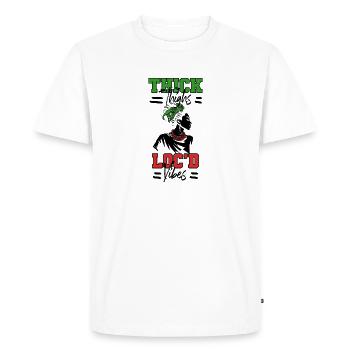 Cuisses épaisses Loc’d Vibes Afro Cheveux Noir Américain - T-shirt Premium bio Homme - blanc - Devant - Nico (187cm)