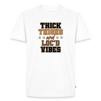 Cuisses épaisses Loc’d Vibes Afro Cheveux Noir Américain - T-shirt Premium bio Homme - blanc - Devant - Nico (187cm)
