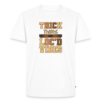 Cuisses épaisses Loc’d Vibes Afro Cheveux Noir Américain - T-shirt Premium bio Homme - blanc - Devant - Nico (187cm)