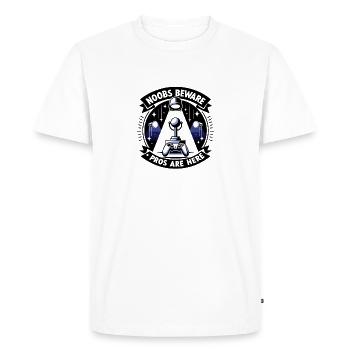 Noobs, méfiez-vous, les pros sont là - T-shirt Premium bio Homme - blanc - Devant - Nico (187cm)