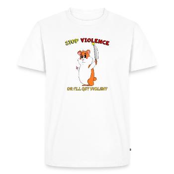 Stop Violence Cute Hamster Sarcastic Cartoon - Men's Premium Organic T-Shirt - white - Front - Nico (187cm)