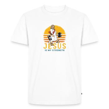Jésus est ma force - Team Jesus 1 Croix 3 clous - T-shirt Premium bio Homme - blanc - Devant - Nico (187cm)