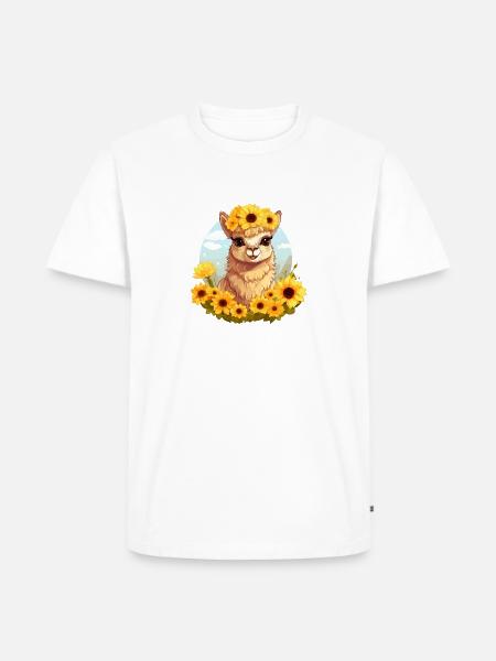 Alpaka mit Sonnenblumen - Männer Premium Bio T-Shirt - Weiß
