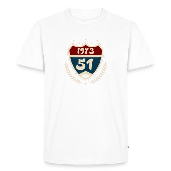 Trucker style born in 1973 - Men's Premium Organic T-Shirt - white - Front - Nico (187cm)