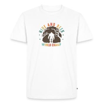 Vintage Bigfoot Hide And Seek Champion - Drôle - T-shirt Premium bio Homme - blanc - Devant - Nico (187cm)