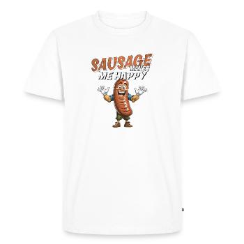 SAUSAGE MAKES ME HAPPY - Men's Premium Organic T-Shirt - white - Front - Nico (187cm)