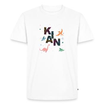 KIAN - Beautiful boy name with dinosaur - Men's Premium Organic T-Shirt - white - Front - Nico (187cm)