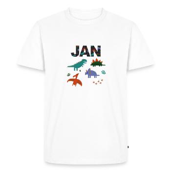 JAN - Beautiful boy name with dinosaur - Men's Premium Organic T-Shirt - white - Front - Nico (187cm)