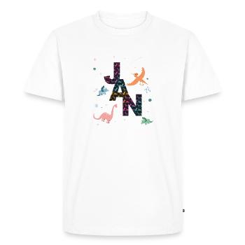 JAN - Beautiful boy name with dinosaur - Men's Premium Organic T-Shirt - white - Front - Nico (187cm)