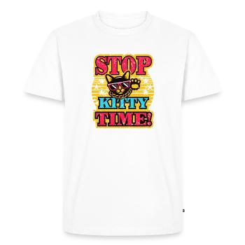 Stop Kitty Time - Funny Cat Design - Men's Premium Organic T-Shirt - white - Front - Nico (187cm)