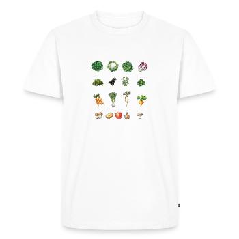 Janvier Collage de fruits et légumes de saison - T-shirt Premium bio Homme - blanc - Devant - Nico (187cm)