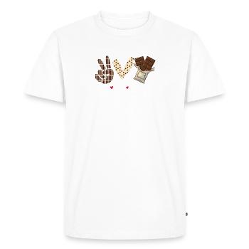 Peace Love Chocolat Choco Bonbons Confiserie - T-shirt Premium bio Homme - blanc - Devant - Nico (187cm)