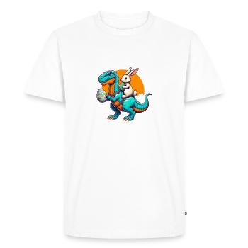 Lapin de Pâques chevauchant un dinosaure avec un œuf de Pâques - T-shirt Premium bio Homme - blanc - Devant - Nico (187cm)