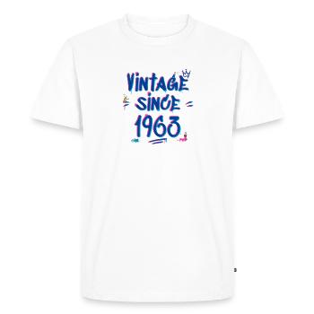 Vintage Since 1963 Graffiti Glitch 62ème Anniversaire - T-shirt Premium bio Homme - blanc - Devant - Nico (187cm)