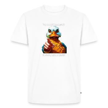 WHO BEATS DUCK SKIN ALSO GEESE - Men's Premium Organic T-Shirt - white - Front - Nico (187cm)