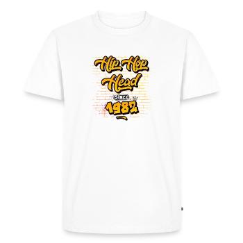 Tête de hip-hop depuis 1982 - 43 ans de vrai flow - T-shirt Premium bio Homme - blanc - Devant - Nico (187cm)