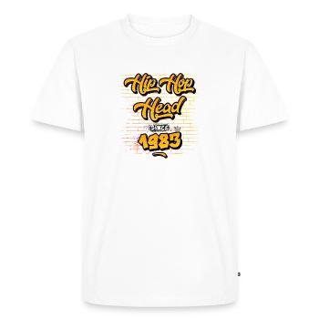 Head hip-hop depuis 1983 - 42 ans de street beats - T-shirt Premium bio Homme - blanc - Devant - Nico (187cm)