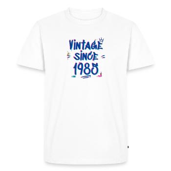 Vintage Since 1985 Graffiti Glitch 40ème anniversaire - T-shirt Premium bio Homme - blanc - Devant - Nico (187cm)
