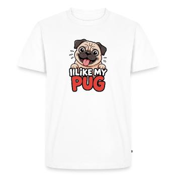 I like my Pug Dog Love - Men's Premium Organic T-Shirt - white - Front - Nico (187cm)