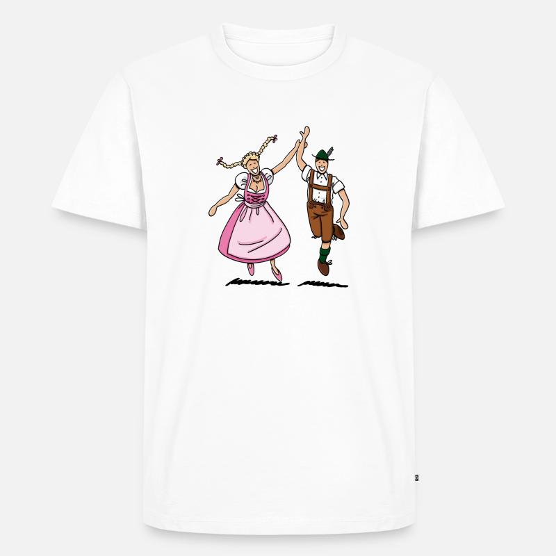 Paar in Dirndl und Lederhosen - Männer Premium Bio T-Shirt - Weiß
