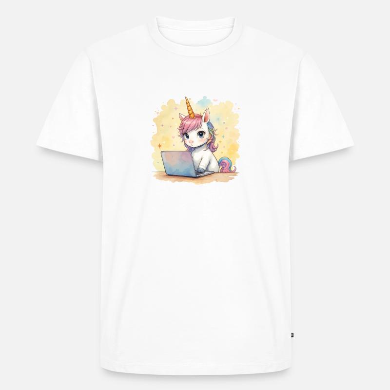 programmierendes Einhorn - Männer Premium Bio T-Shirt - Weiß