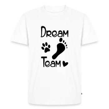Dreamteam dog love avec coeur [noir] - T-shirt Premium bio Homme - blanc - Devant - Nico (187cm)