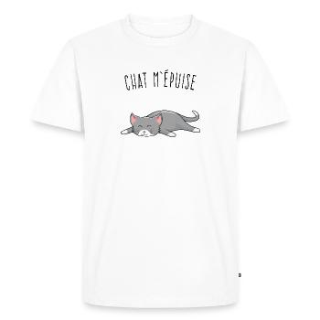 T shirt Chat Humour Chat m'épuise - T-shirt Premium bio Homme - blanc - Devant - Nico (187cm)