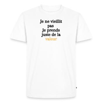 Vieillir avec humour - valeur - T-shirt Premium bio Homme - blanc - Devant - Nico (187cm)