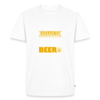 Jouer au futsal Marquer des buts Boire de la bière Citation amusante - T-shirt Premium bio Homme - blanc - Devant - Nico (187cm)