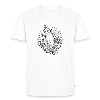Prier les mains Prier les mains à Dieu religion - T-shirt Premium bio Homme - blanc - Devant - Nico (187cm)