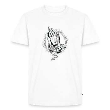 Prier Rosaire Prier Prier Mains Rosaire Dieu - T-shirt Premium bio Homme - blanc - Devant - Nico (187cm)