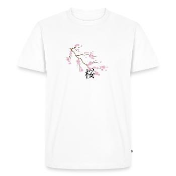 fleurs d'arbre sakura avec kanji - T-shirt Premium bio Homme - blanc - Devant - Nico (187cm)